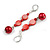 Red Shell Glass Bead Drop Earrings in Silver Tone - 70mm L - view 4