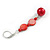 Red Shell Glass Bead Drop Earrings in Silver Tone - 70mm L - view 5