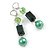 Glass Wooden Bead Drop Earrings/ Green Shades in Silver Tone - 70mm L - view 4
