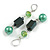 Glass Wooden Bead Drop Earrings/ Green Shades in Silver Tone - 70mm L - view 2