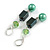 Glass Wooden Bead Drop Earrings/ Green Shades in Silver Tone - 70mm L - view 7