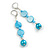 Light Blue/ Teal Shell Glass Bead Drop Earrings in Silver Tone - 70mm L - view 2