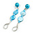 Light Blue/ Teal Shell Glass Bead Drop Earrings in Silver Tone - 70mm L - view 6