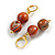 Double Bead Wood Drop Earrings in Gold Tone/Orange - 50mm L - view 4