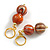 Double Bead Wood Drop Earrings in Gold Tone/Orange - 50mm L - view 2