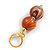 Double Bead Wood Drop Earrings in Gold Tone/Orange - 50mm L - view 5