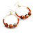 50mm Orange Glass/ Wood Bead Large Hoop Earrings in Gold Tone - 75mm L - view 2