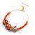 50mm Orange Glass/ Wood Bead Large Hoop Earrings in Gold Tone - 75mm L - view 4