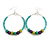 55mm Frosted Teal Glass and Olive/Purple/Teal Wooden Bead Large Hoop Earrings In Silver Tone - 80mm L - view 6