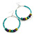 55mm Frosted Teal Glass and Olive/Purple/Teal Wooden Bead Large Hoop Earrings In Silver Tone - 80mm L - view 7