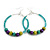 55mm Frosted Teal Glass and Olive/Purple/Teal Wooden Bead Large Hoop Earrings In Silver Tone - 80mm L - view 8