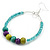 55mm Frosted Teal Glass and Olive/Purple/Teal Wooden Bead Large Hoop Earrings In Silver Tone - 80mm L - view 4