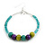 55mm Frosted Teal Glass and Olive/Purple/Teal Wooden Bead Large Hoop Earrings In Silver Tone - 80mm L - view 5