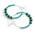 55mm Teal Glass/Wood Bead Hoop Earrings in Silver Tone - 75mm L