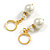 White Faux Pearl Glass and Transparent Bead with Crystal Rings Drop Earrings in Gold Tone - 40mm L - view 5