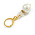 White Faux Pearl Glass and Transparent Bead with Crystal Rings Drop Earrings in Gold Tone - 40mm L - view 4