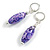 Candy Style Oval Glass Bead Drop Earrings In Silver Tone in Purple Shades - 50mm L