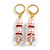 Light Pink Glass Bead with Pink Crystal Rings Drop Earrings in Gold Tone - 50mm Long