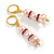Light Pink Glass Bead with Pink Crystal Rings Drop Earrings in Gold Tone - 50mm Long - view 5