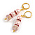 Light Pink Glass Bead with Pink Crystal Rings Drop Earrings in Gold Tone - 50mm Long - view 2