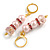 Light Pink Glass Bead with Pink Crystal Rings Drop Earrings in Gold Tone - 50mm Long - view 6