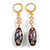 Marble Pink/Blue Glass Bead Drop Earrings in Gold Tone - 60mm L - view 2