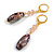 Marble Pink/Blue Glass Bead Drop Earrings in Gold Tone - 60mm L - view 4