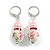 Pink/White Floral Glass Bead with Pink Crystal Spacer Drop Earrings in Silver Tone - 45mmL - view 2
