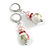 Pink/White Floral Glass Bead with Pink Crystal Spacer Drop Earrings in Silver Tone - 45mmL - view 6