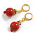Red Round Ceramic Bead with Red Crystal Ring Drop Earrings in Gold Tone - 45mm L - view 6