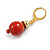 Red Round Ceramic Bead with Red Crystal Ring Drop Earrings in Gold Tone - 45mm L - view 4