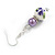 Purple/White Floral Glass Bead with Clear Crystal Spacer Drop Earrings in Silver Tone - 50mmL - view 4