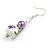 Purple/White Floral Glass Bead with Clear Crystal Spacer Drop Earrings in Silver Tone - 50mmL - view 7