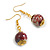 Vintage Inspired Marble Red Round Ceramic Bead Drop Earrings in Gold Tone - 45mm L - view 7