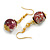 Vintage Inspired Marble Red Round Ceramic Bead Drop Earrings in Gold Tone - 45mm L - view 2