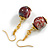 Vintage Inspired Marble Red Round Ceramic Bead Drop Earrings in Gold Tone - 45mm L - view 4