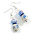 Blue/White Floral Glass Bead with Blue Crystal Spacer Drop Earrings in Silver Tone - 50mmL - view 6