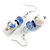 Blue/White Floral Glass Bead with Blue Crystal Spacer Drop Earrings in Silver Tone - 50mmL - view 2