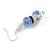 Blue/White Floral Glass Bead with Blue Crystal Spacer Drop Earrings in Silver Tone - 50mmL - view 4