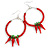 45mm Red Glass Bead with Chilly Charms Oval Hoop Earrings in Silver Tone - 80mmL - view 2