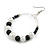 White Faux and Black Glass Bead Hoop Earrings in Silver Tone - 70mm Long - view 6