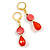 Red Shell/ Acrylic Bead Drop Earrings in Gold Tone - 50mm L - view 4