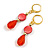 Red Shell/ Acrylic Bead Drop Earrings in Gold Tone - 50mm L - view 2