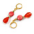 Red Shell/ Acrylic Bead Drop Earrings in Gold Tone - 50mm L - view 5