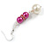 Deep Pink/White Faux Pearl Glass Bead with Pink Crystal Spacer Drop Earrings in Silver Tone - 60mmL - view 5