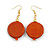 Orange Wood Coin Drop Earrings in Gold Tone - 60mm Long - view 4