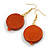 Orange Wood Coin Drop Earrings in Gold Tone - 60mm Long - view 5