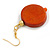 Orange Wood Coin Drop Earrings in Gold Tone - 60mm Long - view 6