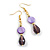 Purple Shell/ Glass Bead Drop Earrings in Gold Tone - 55mm L - view 2