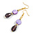 Purple Shell/ Glass Bead Drop Earrings in Gold Tone - 55mm L - view 4